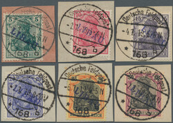 1919, Aufdruck-Ausgabe, Aufdruck violettblau, kpl., Briefstücke, ...