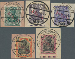 1919, Aufdruck-Ausgabe, Aufdruck rot, Briefstücke, 25 Pfg. links ...