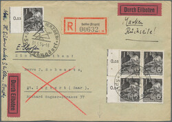 1953, 10-84 Pf Karl-Marx-Block ungezähnt, rückseitig auf ...