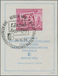 1954, Blockausgabe "Erste Zentrale Briefmarken-Ausstellung der ...