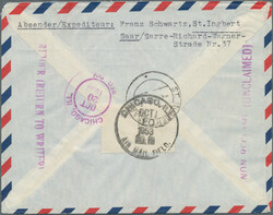 1953, 200 F "Saarluftpost", Höchstwert der Freimarkenserie Saar III ...