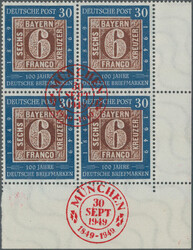 1949, Hundert Jahre Marken, kompletter Satz in Eckrand-4er-Blocks aus ...