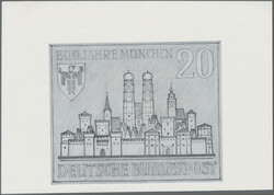 1958, nicht genommener ENTWURF für die Sondermarke "800 Jahre ...