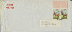 1964, African Wildlife, three airmail printed matters sent 1965 to ...