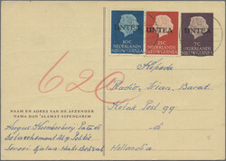 1962, Stationery card 7c. purple-brown, lot of 15 commercially used ...