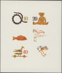 1981, DDR, Historisches Spielzeug "Tiere", Kleinbogen, zwölf ...