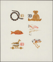 1981, DDR, Historisches Spielzeug "Tiere", Kleinbogen, zwölf ...