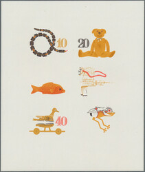 1981, DDR, Historisches Spielzeug "Tiere", Kleinbogen, zwölf ...