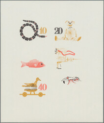 1981, DDR, Historisches Spielzeug "Tiere", Kleinbogen, zwölf ...