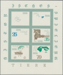 1981, DDR, Historisches Spielzeug "Tiere", Kleinbogen, zwölf ...