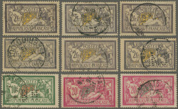 1900/1925 Type Merson: Group of 50 used stamps, with 18 of 1900 2fr. ...