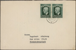 1949/1950, Partie von drei Belegen: Adresszettel 40 Gr. Bruckner ...