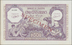 500 Francs ND Specimen P. 95s, (1944) with red SPECIMEN overprint, ...