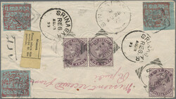 1893 Registered cover from Kahuta to SINGAPORE franked on back by ...
