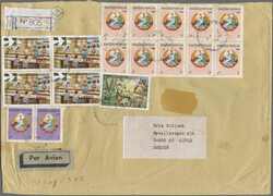 1985 Provisionals 50k. pair and other adhesives on cover to Sweden, ...