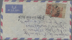 1953 Airmail envelope from Phari franked by 2t. red BISECTED plus 2t. ...