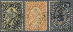 1881/1884, 5 Stotinki definitive stamp (1881) in black/dark yellow ...