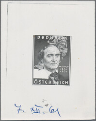 1962, Johann Nestroy 1 Sch., Einzelabzug in Schwarz mit ausgesparter ...