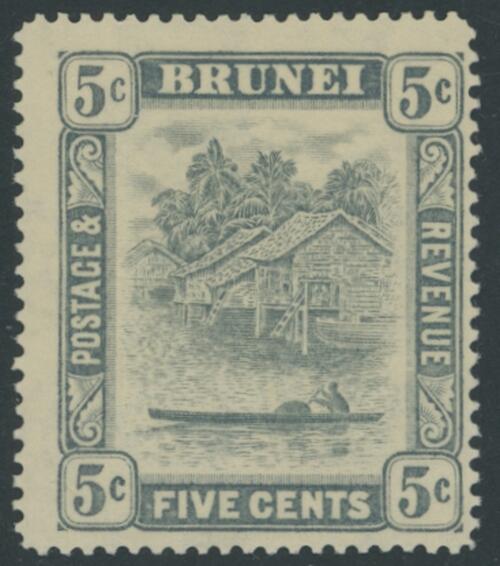 Brunei. 1924-37 5c. grey, variety "5c. retouch", original gum, ...