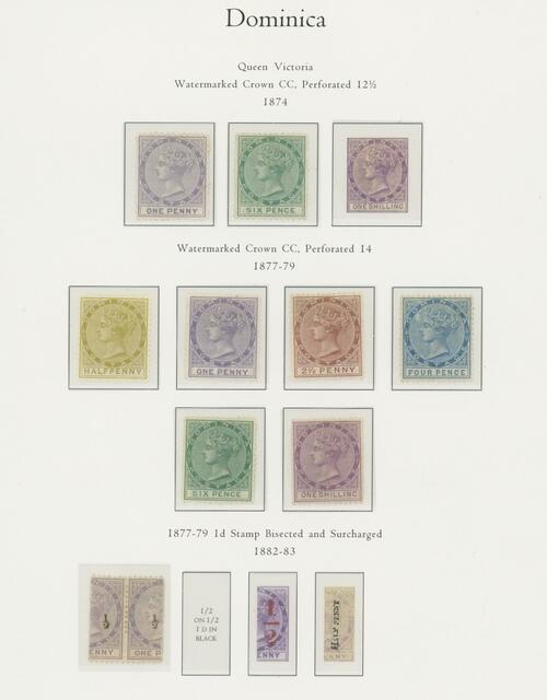 Dominica. 1874-1935 mint collection on album leaves, including 1874 ...