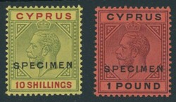 Cyprus. A range of overprinted or perforated "specimen", including ...