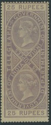 India. Revenues. 1869-78 1r. grey and 2r. reddish lilac telegraph ...