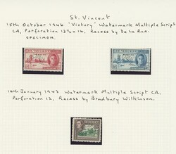 St. Vincent. 1909-47 selection overprinted or perforated "specimen", ...