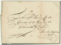 Great Britain. Postal History. Admiralty. 1652 (24 Jan.) entire ...