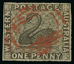 Australian Colonies. Western Australia. 1854 roulette 1d. black, ...