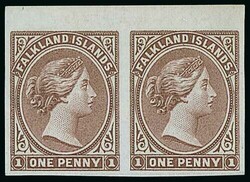 Falkland Islands. 1878-79 Bradbury Wilkinson 1d. brown, 6d. blue and ...