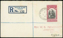 Falkland Islands. 1933 Centenary £1 black and carmine on Ironmonger ...