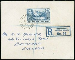 Falkland Islands. 1944 (15 Dec.) envelope registered to England, ...