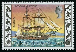 Falkland Islands. 1982 Darwin 34p. H.M.S. Beagle, variety pale brown ...