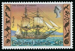 Falkland Islands. 1982 Darwin 34p. H.M.S. Beagle, variety pale brown ...