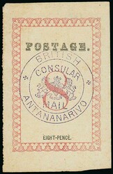 Madagascar. British Consular Mail. 1886 "postage" 29½mm. long. Stops ...