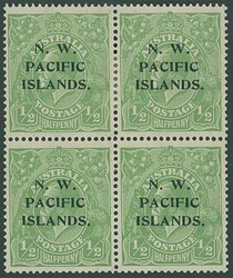New Guinea. North West Pacific Islands. 1918-23 ½d. green, block of ...
