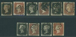 Great Britain. 1840 One Penny Black. Plate 10. Five matched pairs: EK ...