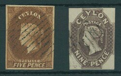 Ceylon. 1857-59 Watermark Star 5d. chestnut and 9d. purple-brown, ...