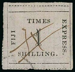 Fiji. 1870-71 1/- black on thin rose quadrille paper, rouletted with ...