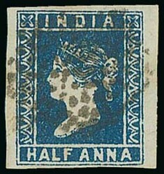 India. 1854 used group (5) comprising ½a. blue (4) with Die I, Die ...