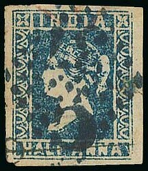India. 1854 used group (5) comprising ½a. blue (4) with Die I, Die ...