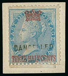 Malaya. Straits Settlements. 1867 1½c. on ½a. blue, 2c. on 1a. deep ...