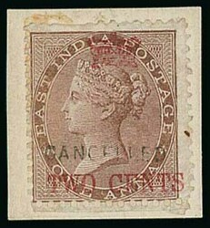 Malaya. Straits Settlements. 1867 1½c. on ½a. blue, 2c. on 1a. deep ...