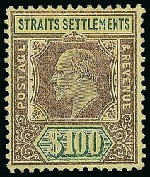 Malaya. Straits Settlements. 1902-03 CA $100 purple and green on ...