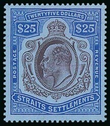 Malaya. Straits Settlements. 1906-12 MCA $25 purple and blue on blue ...