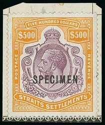Malaya. Straits Settlements. 1921-33 Script $500 purple and ...