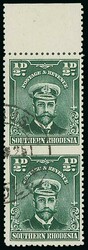 Southern Rhodesia. 1924-29. ½d. blue-green, vertical pair from the ...