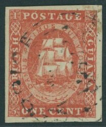British Guiana. 1853-59 Lithographed by Waterlow 1c. vermilion, ...