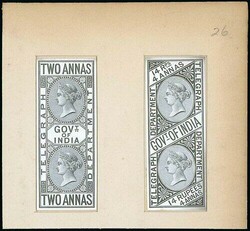 India. Telegraphs. 1869-78 Issue. Die Proofs. 1a., 2a. 14r.4a. group ...