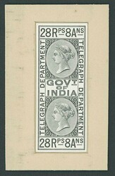 India. Telegraphs. 1869-78 Issue. Die Proofs. 28r.8a and 50r. group ...